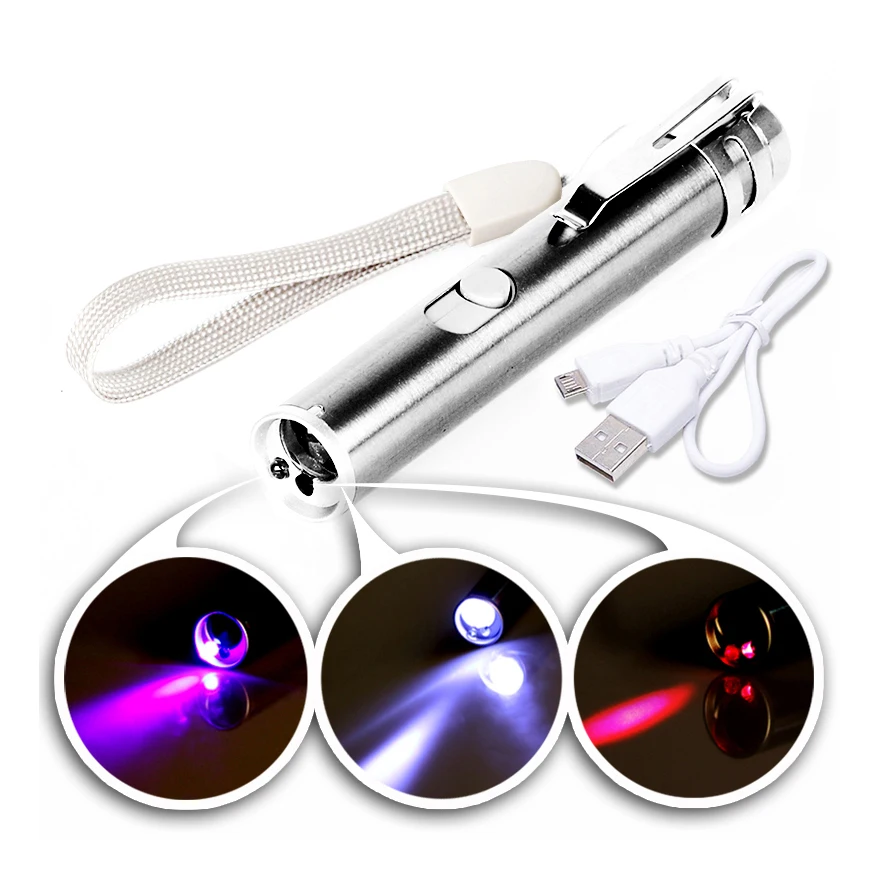 

Portable Mini Rechargeable LED Flashlight Torch 3 in 1 Lighting&Laser&UV Lamp Camping Tactical Flash Light Lantern USB Charging