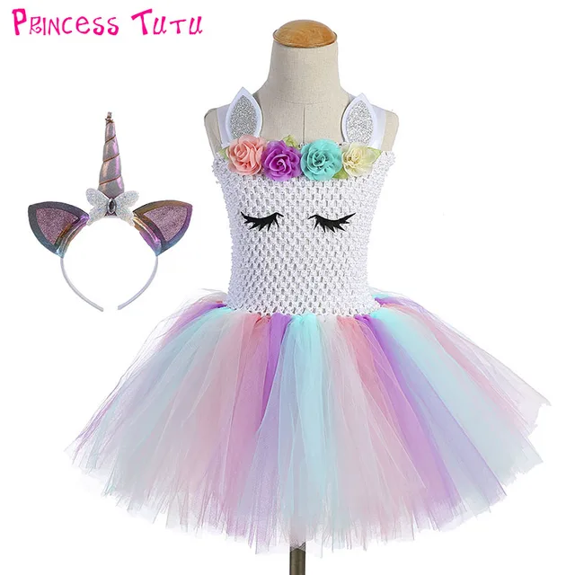 pastel light color girl unicorn tutu dress flowers girls 1st
