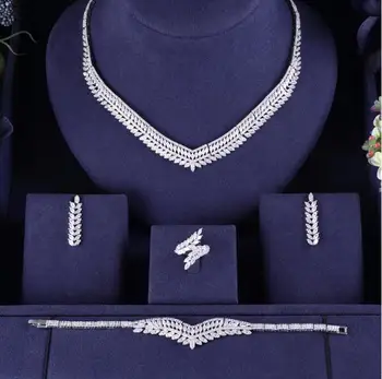 

ACCKING Luxury Cubic zircon necklace earrings 4pCS full jewelry set for women bridal dress dinne CZ accessoryr
