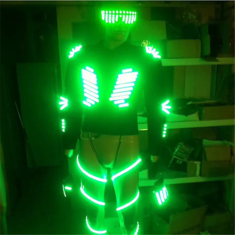 TK0301 мужской костюм робота Красочный Светодиодный светильник светящиеся костюмы для бальных танцев бар dj одежда очки перчатки 1 комплект