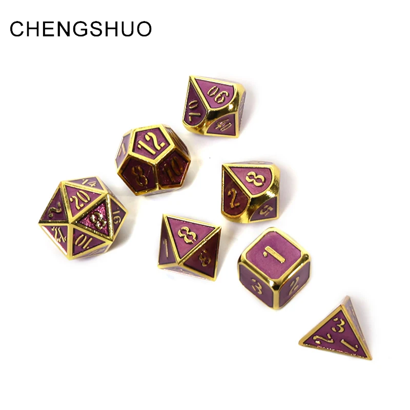 

Chengshuo olyhedral dnd dice rpg metal sleeve dragon and dungeon table game dice Pink gold border digital zinc alloy d20 10 6 8