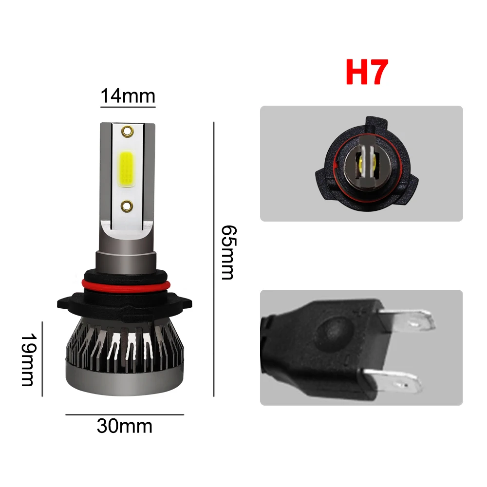 2 шт./компл. мини 1 Авто головного средства ухода за кожей Шеи светильник 9005 9006 H1 H4 H7 H11 импортный COB чип 90 Вт 12000LM белые высокие Мощность Автомобильный светодиодный светильник - Испускаемый цвет: H7