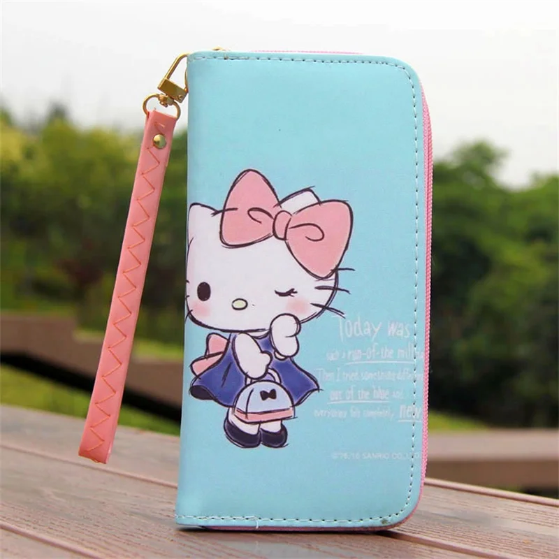 

Sky blue!Hot Sale Women hello Kitty Clutch Leather Wallet Female Long Wallet Women Zipper Purse Strap Money Bag Purse For iPhone