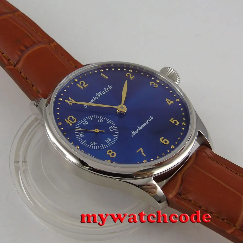 

44mm parnis blue dial 6497 movement hand winding Mechanical mens watch P395