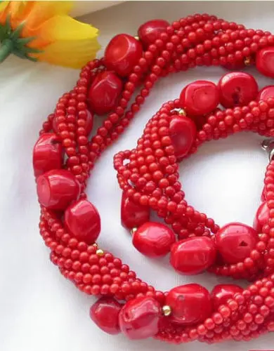 

Jewelr 004952 8row 20" 13x16mm NATUREL RED CORAL massive BEAD NECKLACE