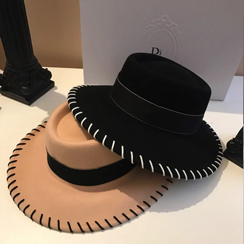 Женская модная зимняя шляпа из чистой шерсти с широкими полями, фетровая шерстяная фетровая шляпа, шляпа-канотье, вечерние шляпы в церковном стиле, кепка в стиле дерби