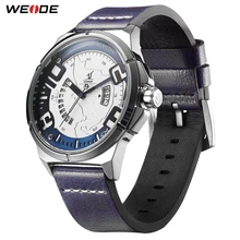 WEIDE Роскошные кожаные мужские Аналоговые Кварцевые Спортивные наручные часы с календарем подлинные Простые Модные Повседневные водонепроницаемые часы синие часы