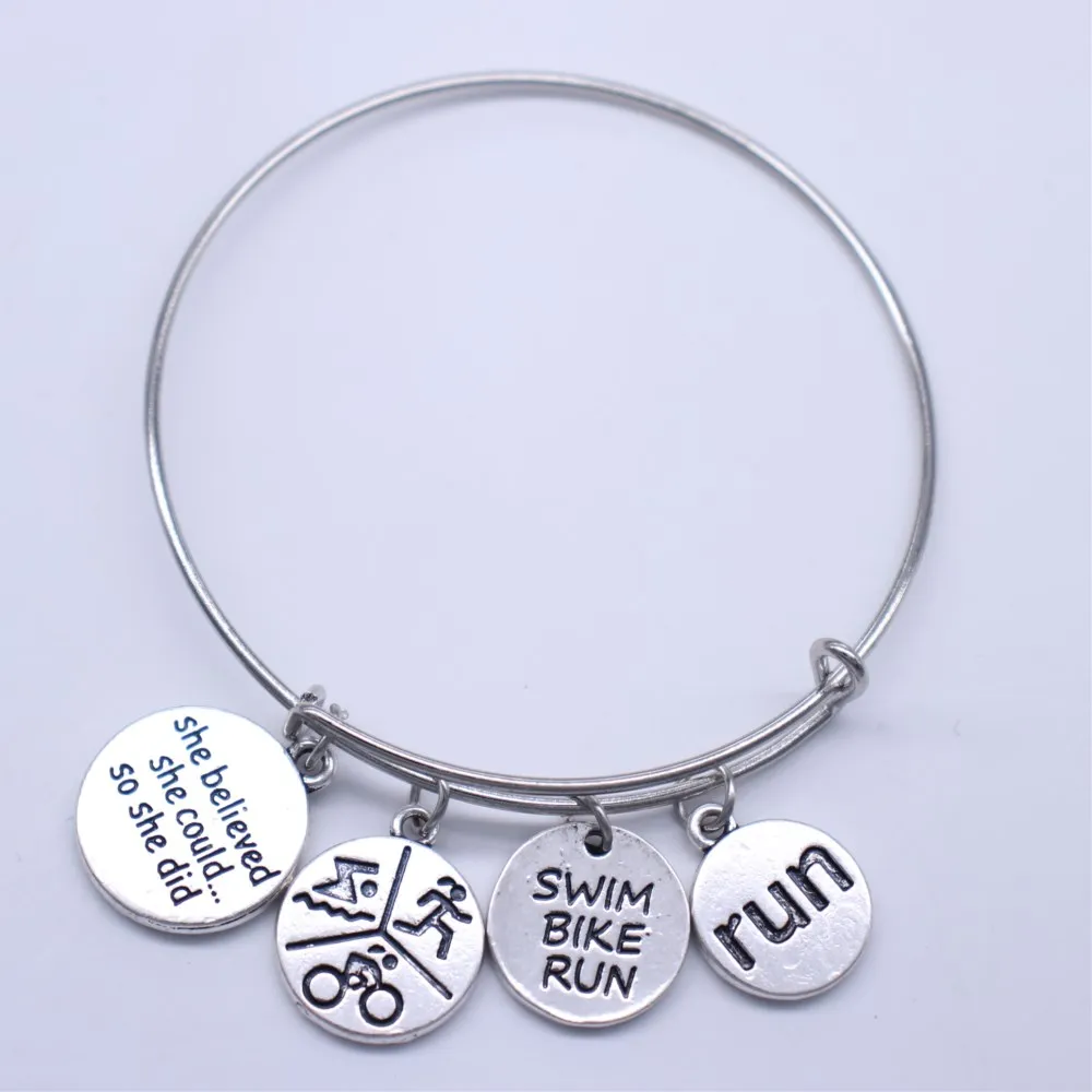 

Inspired She Believed She Could So She Did Swim Bike Run Love To Run Marathon Triathlon Gym Expandable Bangles For Girl Women