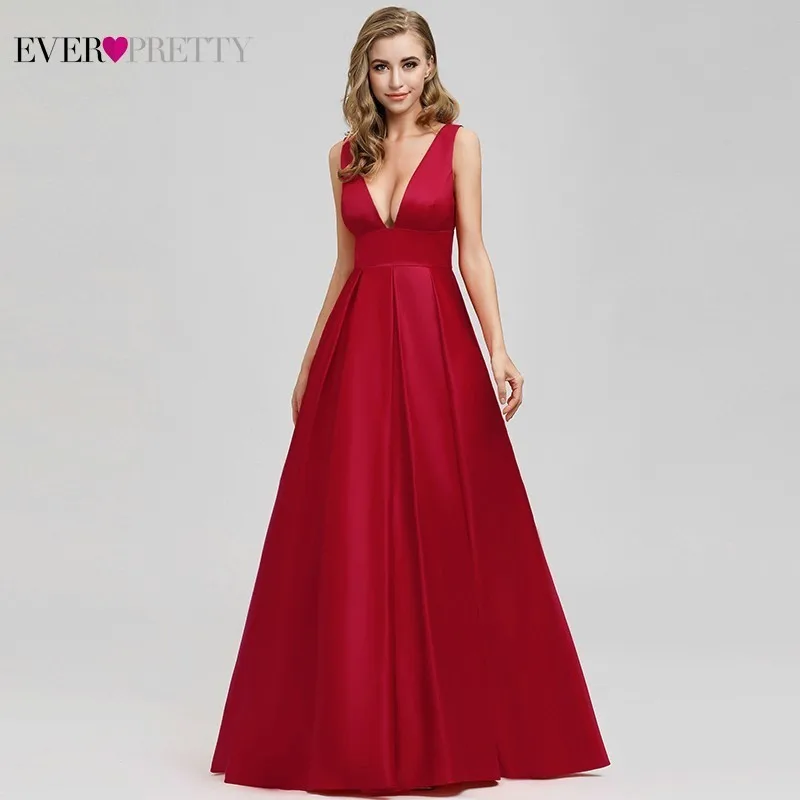 Ever Pretty, сексуальное красное платье для выпускного вечера, длинное блестящее ТРАПЕЦИЕВИДНОЕ торжественное платье с глубоким v-образным вырезом, элегантные платья для вечеринки, EP07978, Vestidos De Gala - Цвет: Red