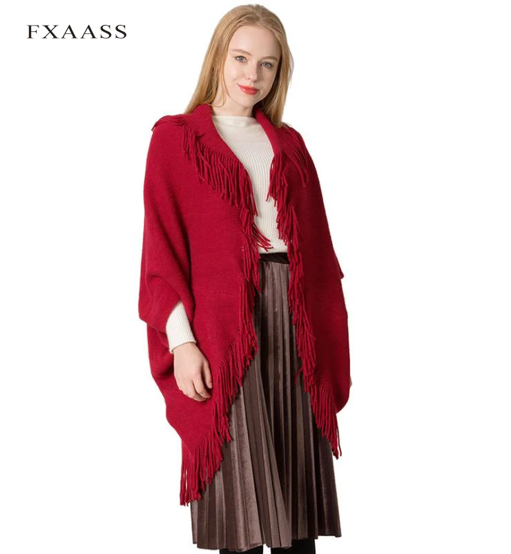 

FXAASS New Autumn/Winter Shawl Fashion Poncho Women Scarf for Lady Luxury Blanket Cashmere Scarves Warm Pashmina Sweater Cape