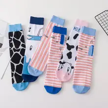 SP& CITY/Носки с рисунком коровы и молока; женские хлопковые носки с животными; Ins Kawaii; креативные цветные носки с буквами для девочек; женские носки для студентов