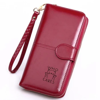 

who cares cat Hasp Coin Purse Female Zip Phone Pocket Long Wallets Women Card Holders Clutch grave Name Leather Wallet Gifts