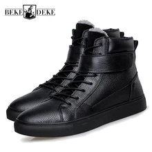 Одежда высшего качества бренд высокого помощь Для мужчин из натуральной кожи зимние ботинки на шнуровке модная и теплая обувь сапоги мужские короткие в стиле панк мотоциклетные байкерские