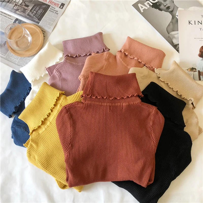 

Winter Turtleneck Skinny Women Sweater Solid Elastic Full Sleeve Knitted Pullovers Feminino Soft Femme Jumper 2019 Spring