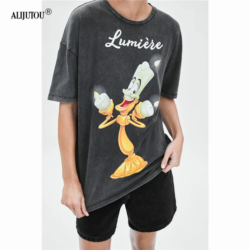 Banana Candle Cartoon T-Shirt Women Summer Harajuku Casual Printed Round Neck Short Sleeve Tee zaraing Streetwear Tshirt tops