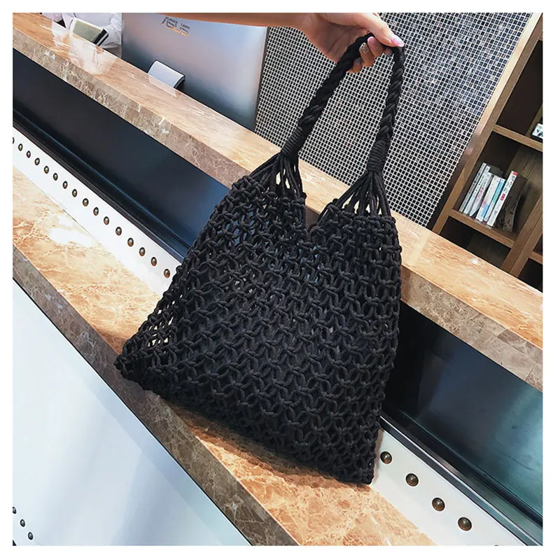 Us 52 8 20 Off Fashion Cotton Mesh Bag Hollow Out Design Women Handbags Holiday Tote Canvas Lady Beach Bags Net Simple Ping String In