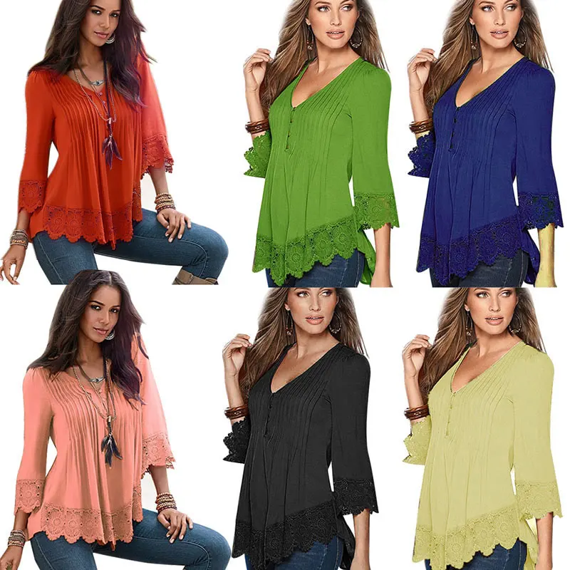 Новые повседневные блузки с v образным вырезом вязанная крючком кружевная
