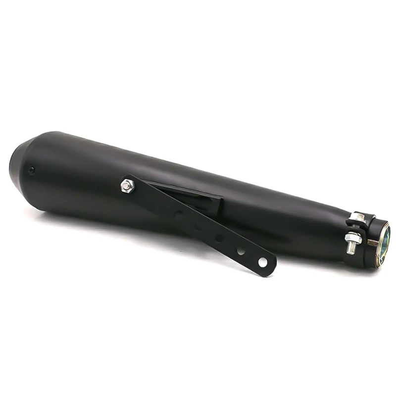 

Universal Motorcycle Cafe Racer Exhaust Pipe with Sliding Bracket Matte Black Silver