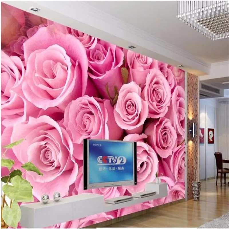 photo-wall-paper-photography-Stereoscopic-Pink-roses-romantic-TV-backdrop-flower-living-room-bedroom-wall-mural