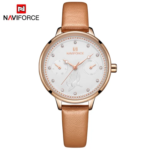 NAVIFORCE Роскошные брендовые кожаные кварцевые часы для женщин модные наручные часы простые популярные женские часы Relogio Feminino - Цвет: RG W LBN
