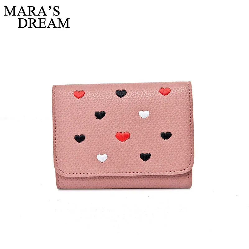 

Mara's Dream Cute Heart shape Embroidery Women Wallet For Coin Card Cash Fashion Lady Small Purse Short Solid Female Clutch Bags