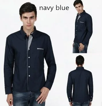 15 цветов модные мужские повседневные облегающие повседневные рубашки с длинными рукавами осенне-зимняя верхняя одежда больших размеров S-XXXXL - Цвет: Navy Blue