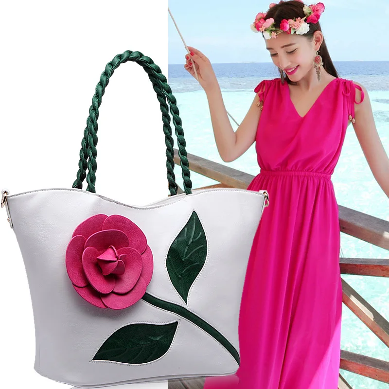 

2017 Spring Summer Weava Women Messenger Bags Three Hard Rose Red Vintage Beach Shoulder Large Messenger Bag Wine Red/ White