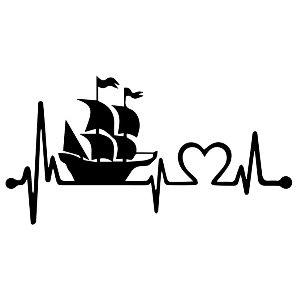Pirate Ship Heartbeat Lifeline Stickers Decals Vinyl Car-styling Car Body Door Wall Window Reflective Sticker Funny19.5cm10 (3)