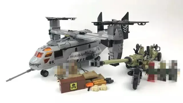 

640pcs Helicopter Artillery Special Forces Military Building Blocks Kits Army Soldiers DIY Model Figures Bricks Toys for Kids