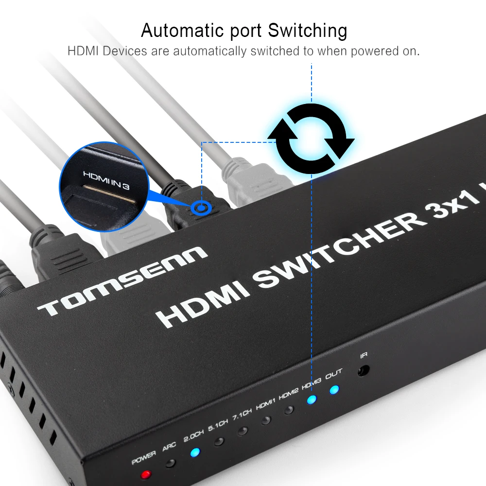  Tomsenn 4K HDMI Switch Box Selector 3 In 1 Out HDMI Audio Extractor Splitter with Optical SPDIF & L
