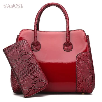 

Women Handbag Fashion 2 Sets Embossed Patent Leather Women's Vintage Shoulder Bag Chinese Style Ladies Totes Bag Drop Shipping