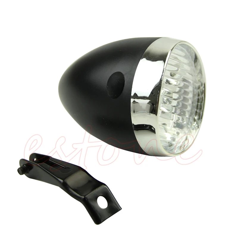 QILEJVS Retro 3 LED Bike Bicycle Chrome Visor Bullet Headlamp Headlight