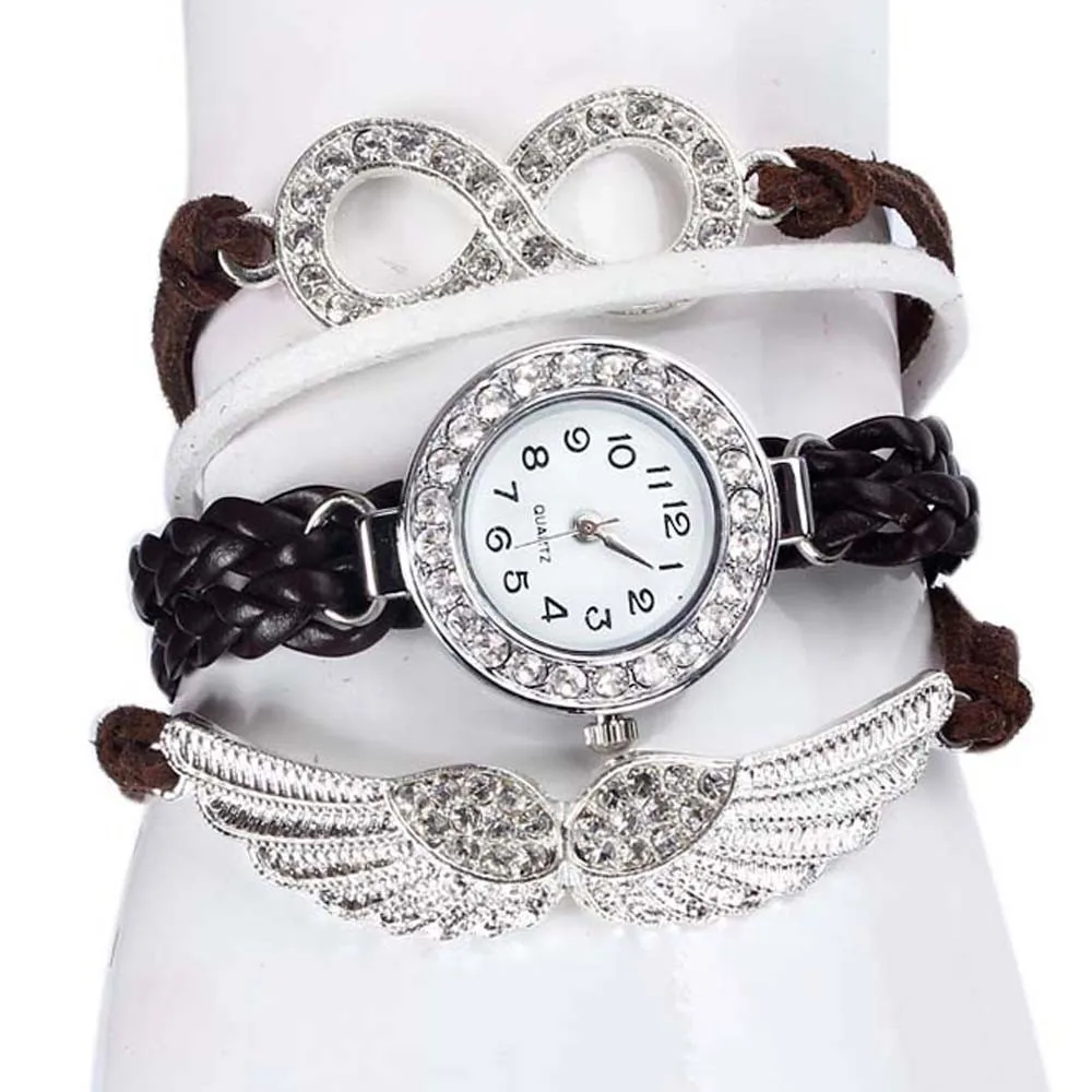 

Timezone#302 Womens Bracelet Weave Wrap Quartz Leather Angel Wings Wrist Watches Free Shipping
