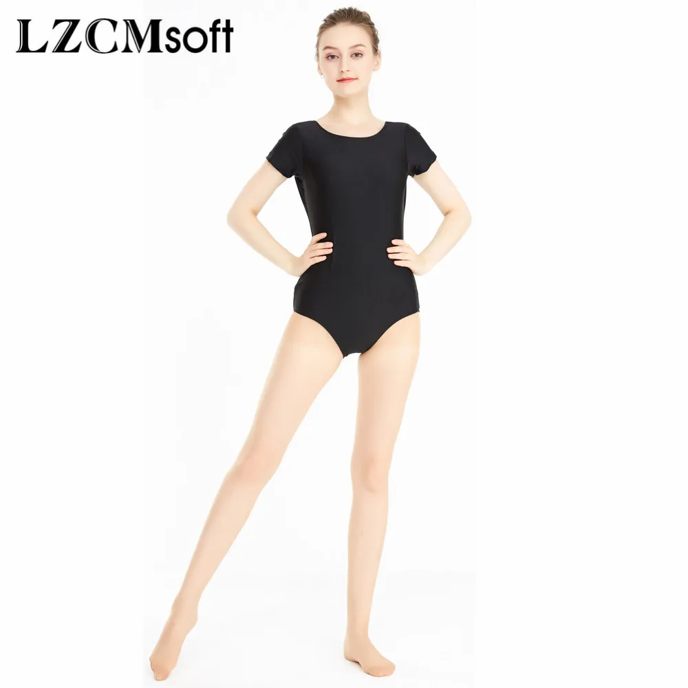 Black LZCMsoft Для женщин команда классические купальник с коротким рукавом для девочек; Купальник для балета, танцев и гимнастики, супер герой, лайкра, спандекс, танцевальная одежда - Цвет: Black