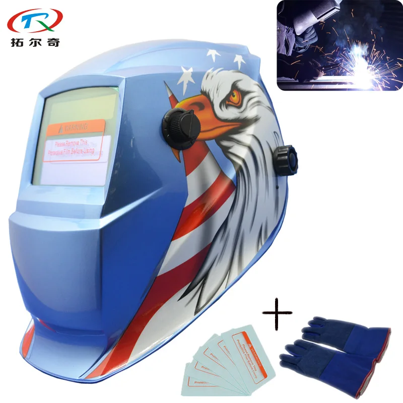 Blue Welding Glove Protector Plate Grinding Function Welding Helmet