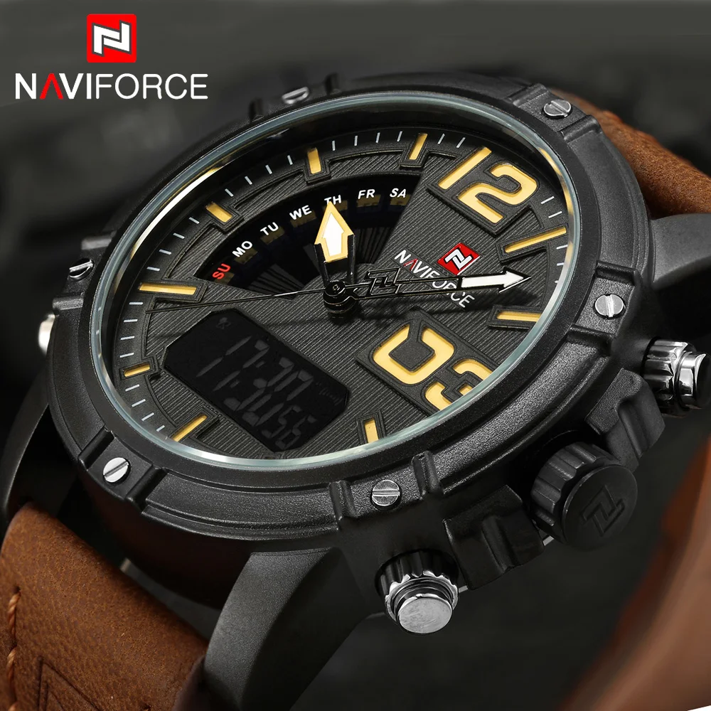 NAVIFORCE часы мужские роскошные брендовые кварцевые кожаные часы мужские спортивные часы армейские военные часы спортивные мужские часы 9095 saat