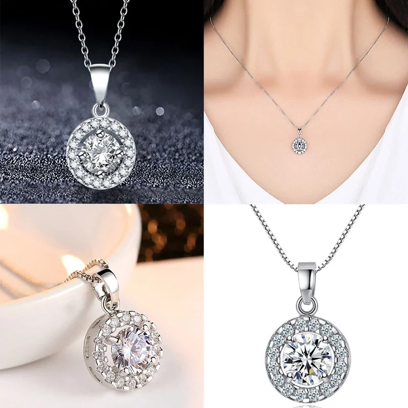 

Round Hearts And Romantic Jewelry Necklaces Pendants For Wedding Silver Color Zircon Pendant Necklaces For Women Gift