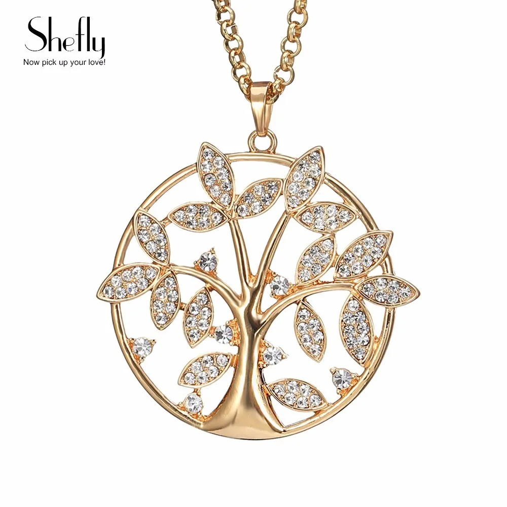 

Tree of Life Pendant Necklace Women Jewelry Crystal Charm Collar Silver Gold Color Long Maxi Necklaces & Pendants XL07800