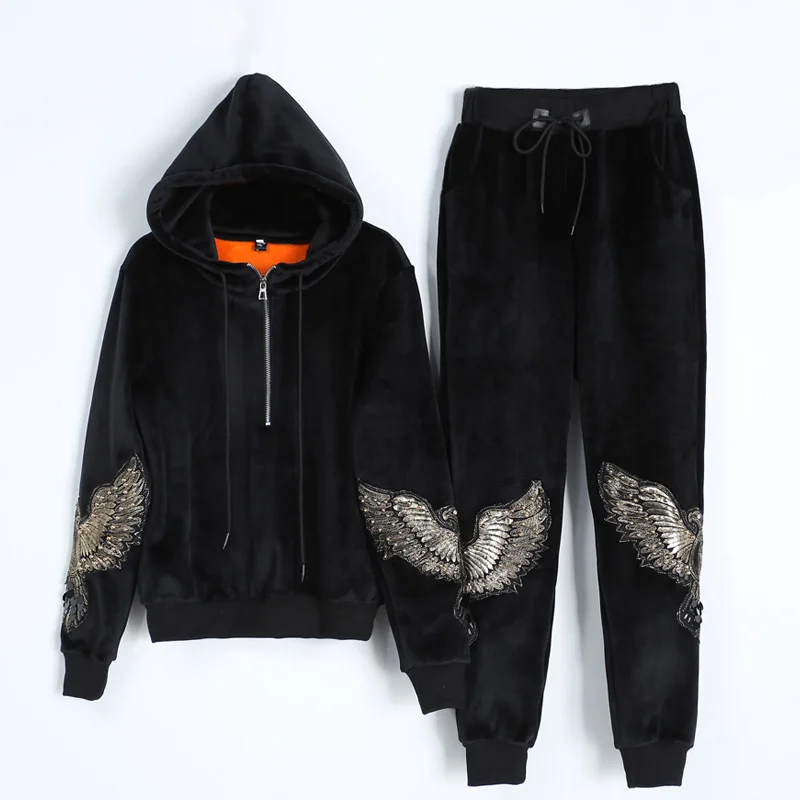 

Autumn winter clothes Velvet sportswear suits 2 Piece set women Plus velvet thicken Blouse+Pants Casual hooded two-piece BH104