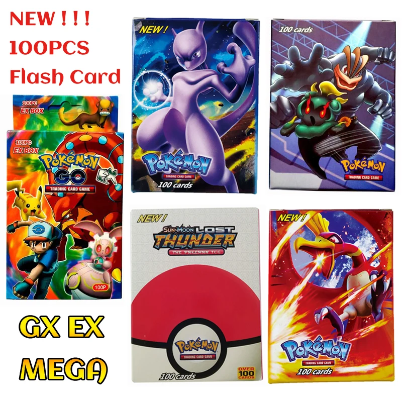 100PCS/Box Pokemon Cards EX GX Mega Flash Card New Without Repetition Collectible Trading Card Set Child Toy Gift