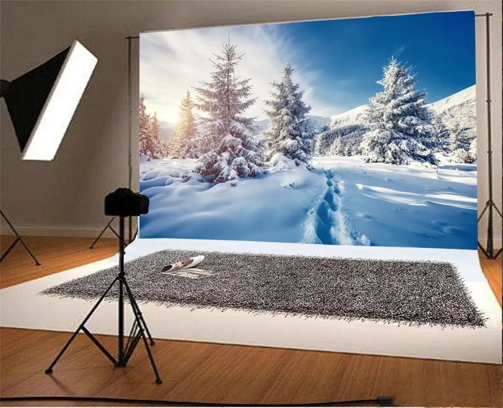 

Photography Backdrop Xmas Snow-Covered Landscape Trees Scene Merry Christmas Snow Photo Background Party