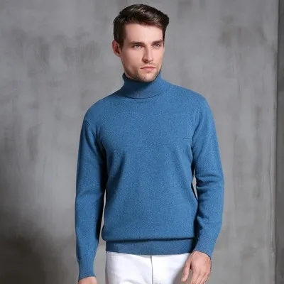 BELIARST осень и зима мужской круглый высокий воротник чистый свитер пуловер бизнес случайный джентльмен кашемировый вязаный джемпер - Цвет: Dark gray blue