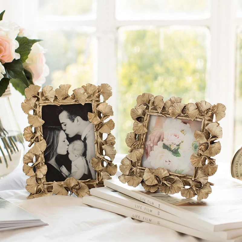 

4/6 Inch Resin Ginkgo Photo Frame Europe Classic Rectangle Vintage Frame Wedding Picture Frames Home Retro Decor Ornaments Gift