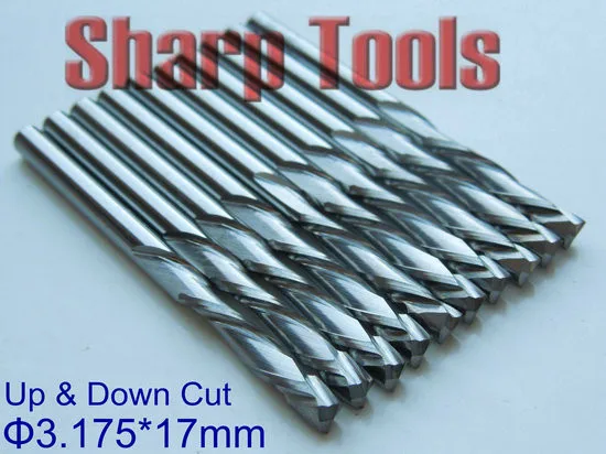 UP &DOWN Cut 3.175x17mm Two Flutes Spiral Carbide Mill Tool Cutters for CNC Router, Compression Wood End Mill Cutter Bits