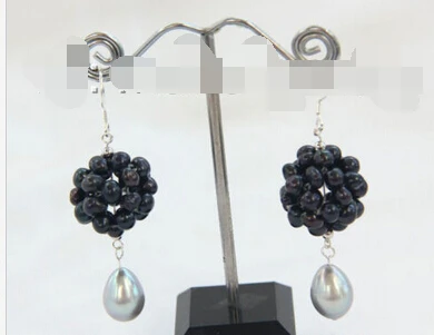 

free shipping 13377 stunning big 13mm baroque gray black freshwater pearl dangle earrings