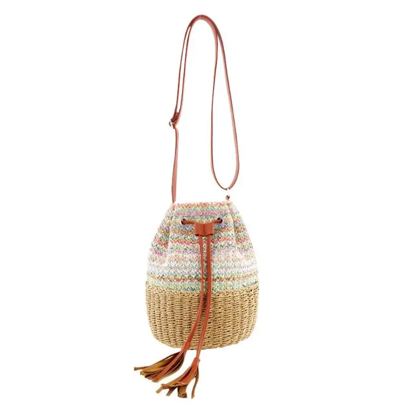 Boho соломенные сумки на плечо женская сумка-мешок через плечо кошелек Пляжная сумка дорожные летние Тканные сумки