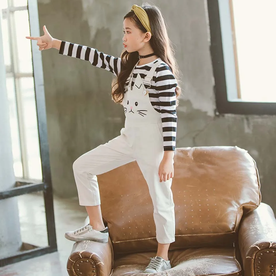 

Fashion Children Girl Cartoon Clothing Suits Baby Cats Overalls Pants 2Pcs/Sets Spring Autumn Clothes Toddler Tracksuits