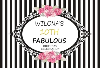 

Black White Stripes Photo Background Kids 10th Birthday Celebration Custom Banner Photography Backdrops fotografia fondo