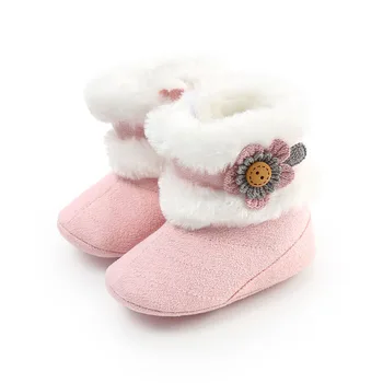 

2020 Brand New Newborn Infant Baby Girls Winter Warm Casual Boots Flowers Fur Mid-Calf Length Slip-On Furry Baby Shoes 0-18M