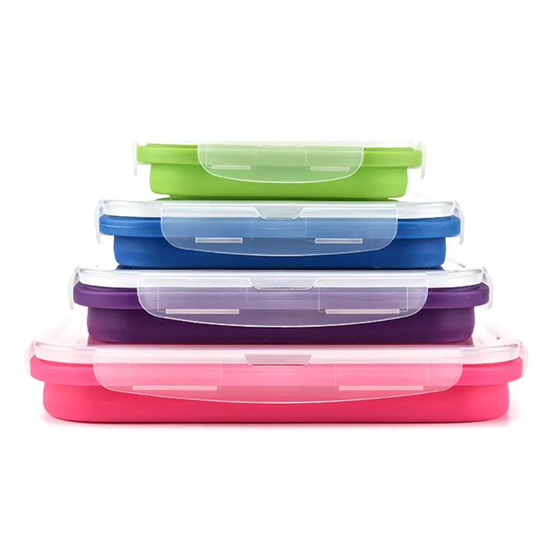 Portátil de alta calidad de silicona plegable caja de Bento almuerzo de contenedor de almacenamiento de alimentos cajas deportes al aire libre Camping juego de vajilla